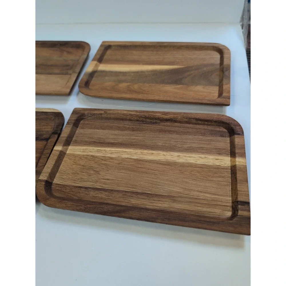 Set Of 4 Acacia Wood Snack, Charcuterie Individual Trays